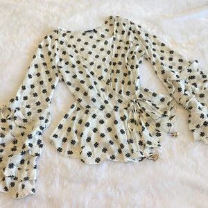 Peplum Wrap Blouse (White/Black)
